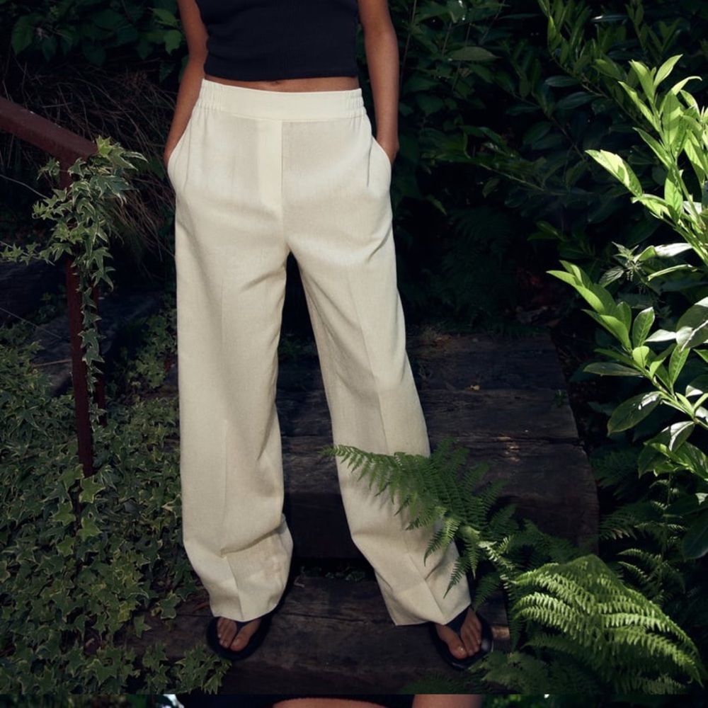 Zara Linen Blend Wide Length Pants sz sm